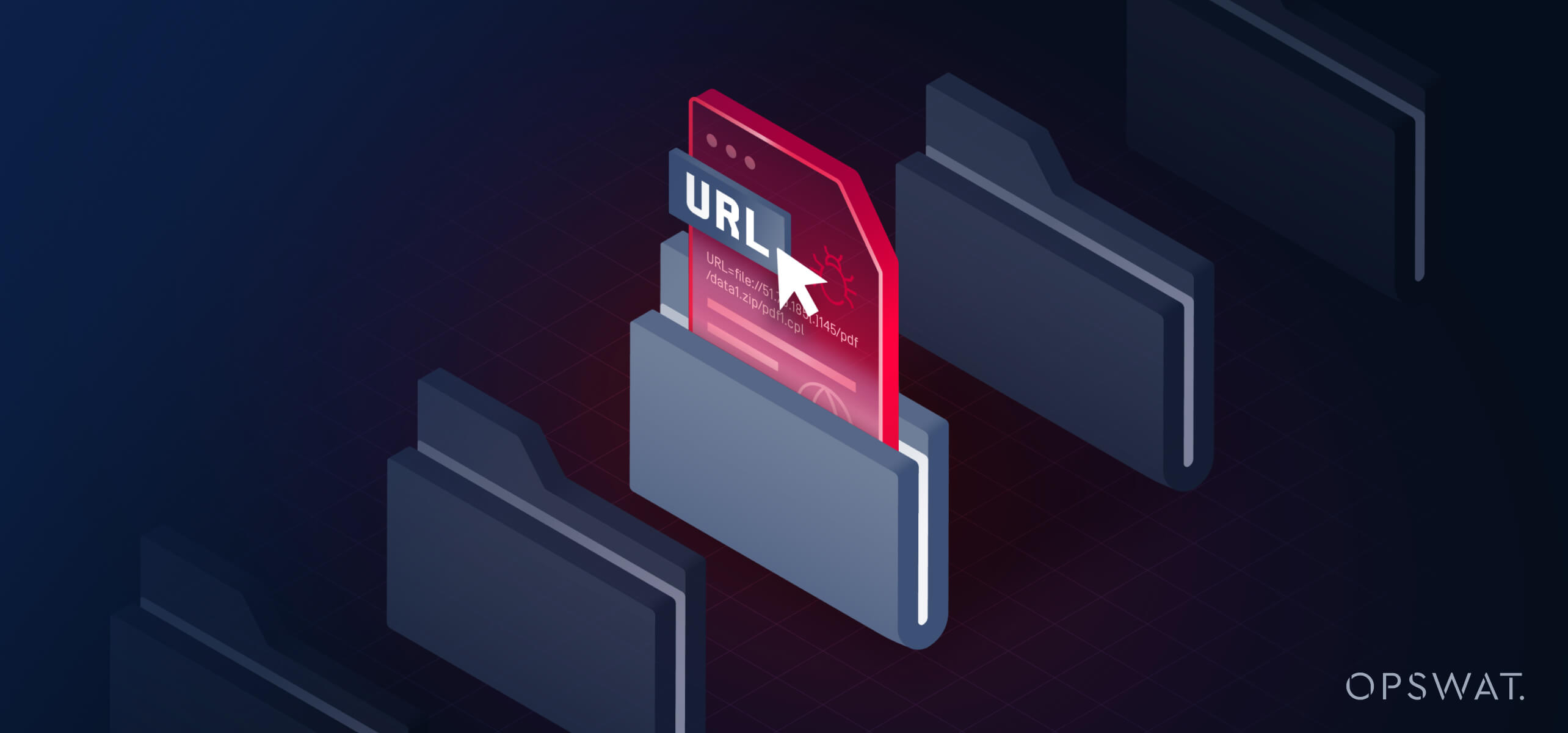 Illustration of a folder containing a highlighted URL file, representing static analysis of malicious URL files