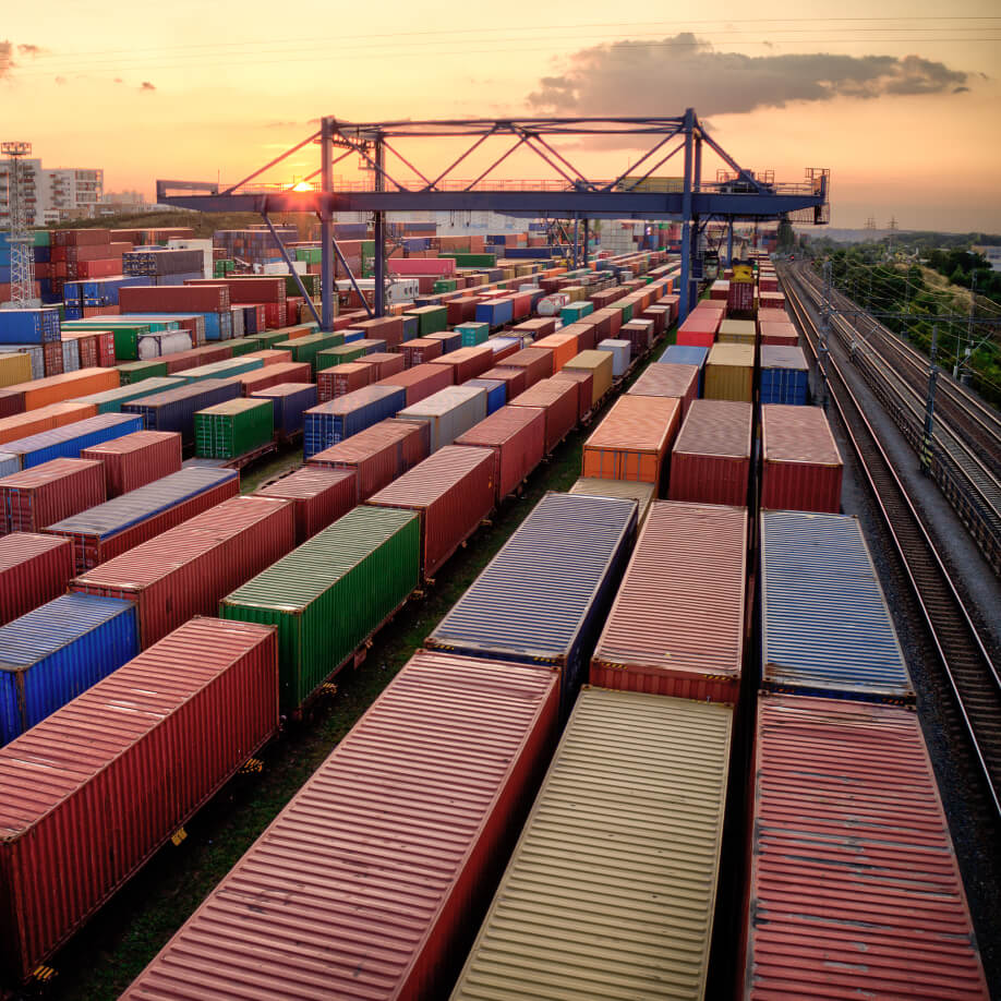 colorful railway cars in rows, demonstrating transportation applications of cyber-physical systems