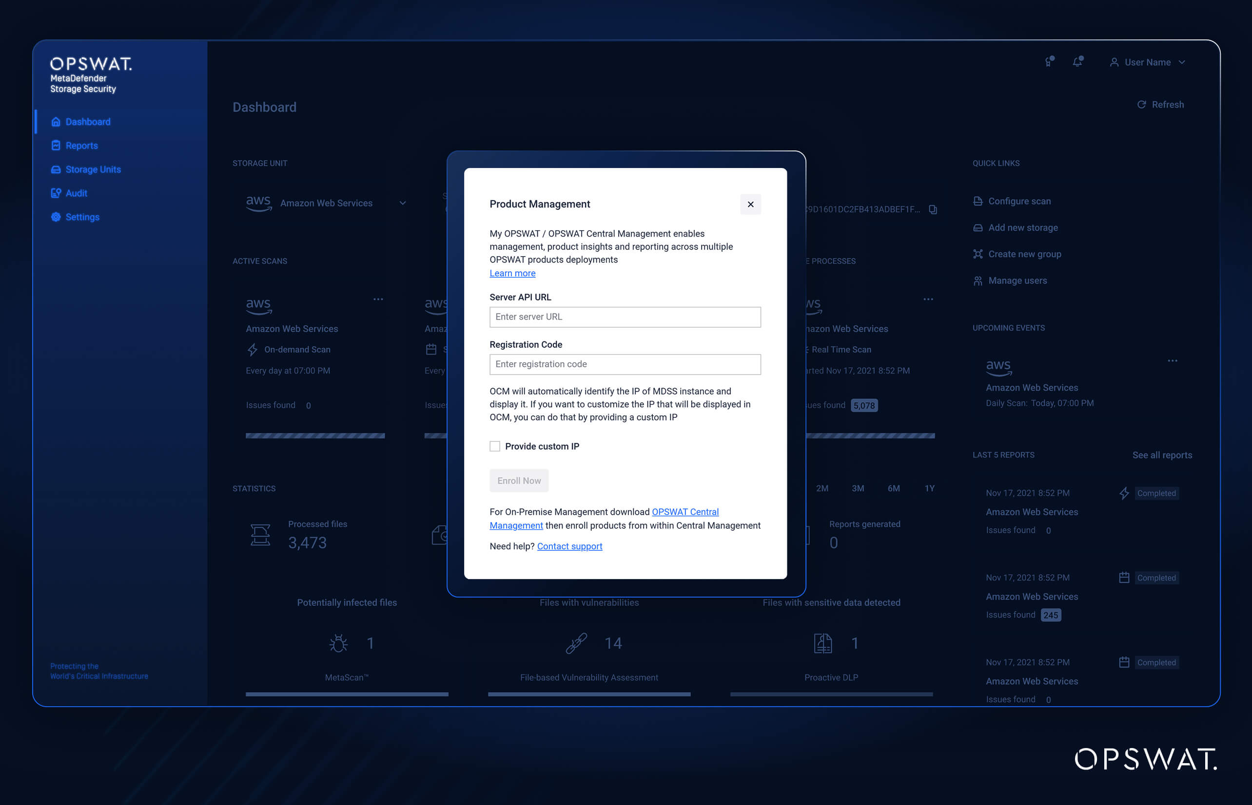Capture d'écran de l'interface utilisateur montrant la modalité d'édition et de configuration de l'unité de stockage dans MetaDefender Storage Security