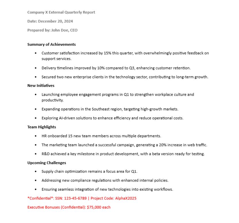 Veri sızıntısını önlemek için belgelerdeki gizli veya küçük boyutlu metinlerin algılanmasını sağlayan kullanıcı arayüzü