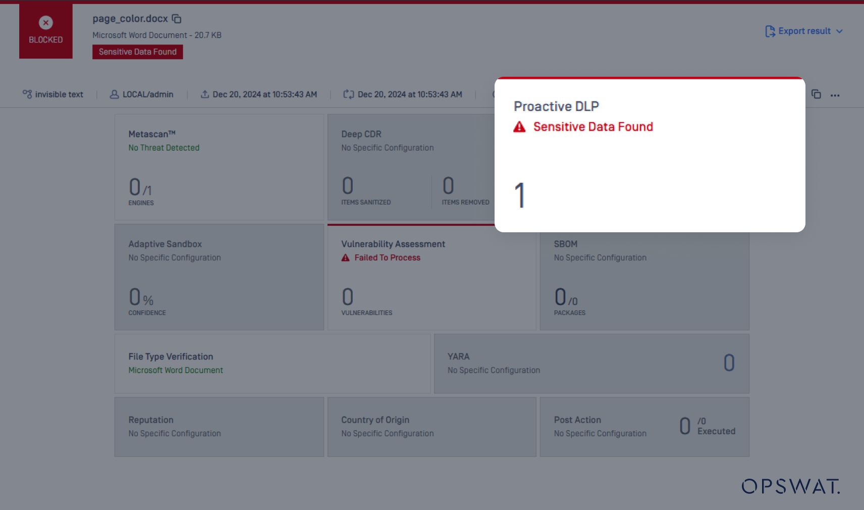 Bericht über die Identifizierung sensibler Daten, einschließlich des Sicherheitsniveaus und der Art der verborgenen Informationen