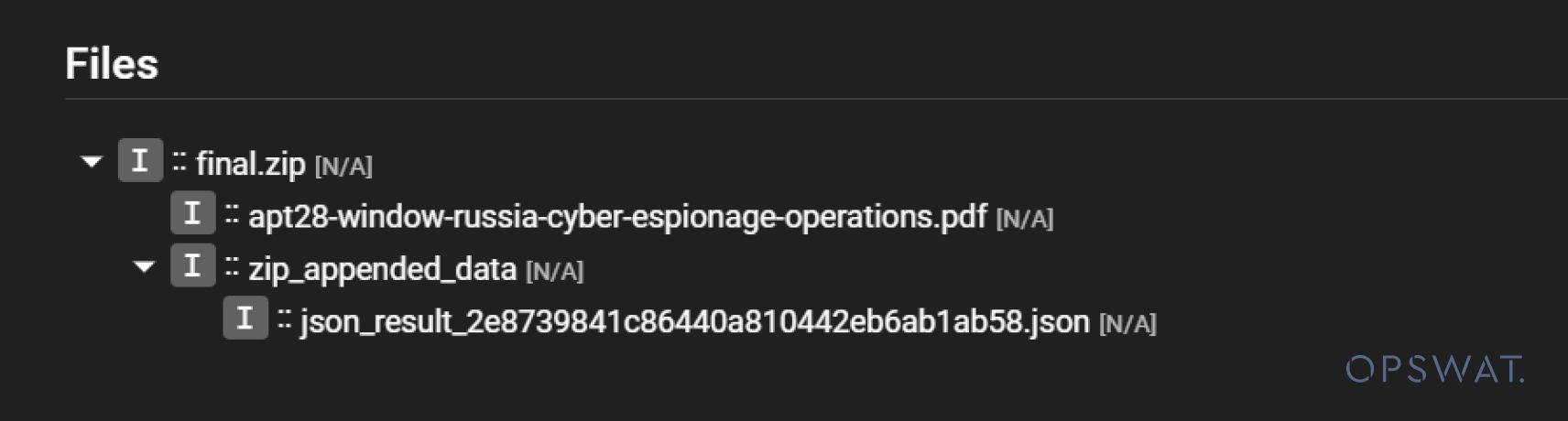 PDFとJSONデータを含むZIPファイルの内容を表示するファイルツリー