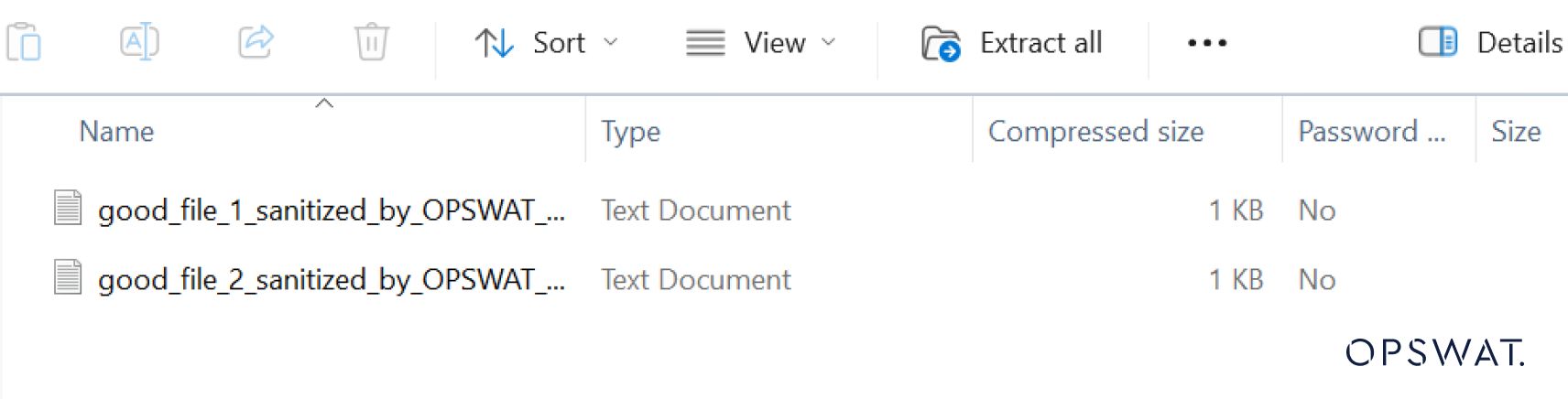 ZIPアーカイブから抽出された2つのサニタイズされたテキスト文書を示すスクリーンショット。
