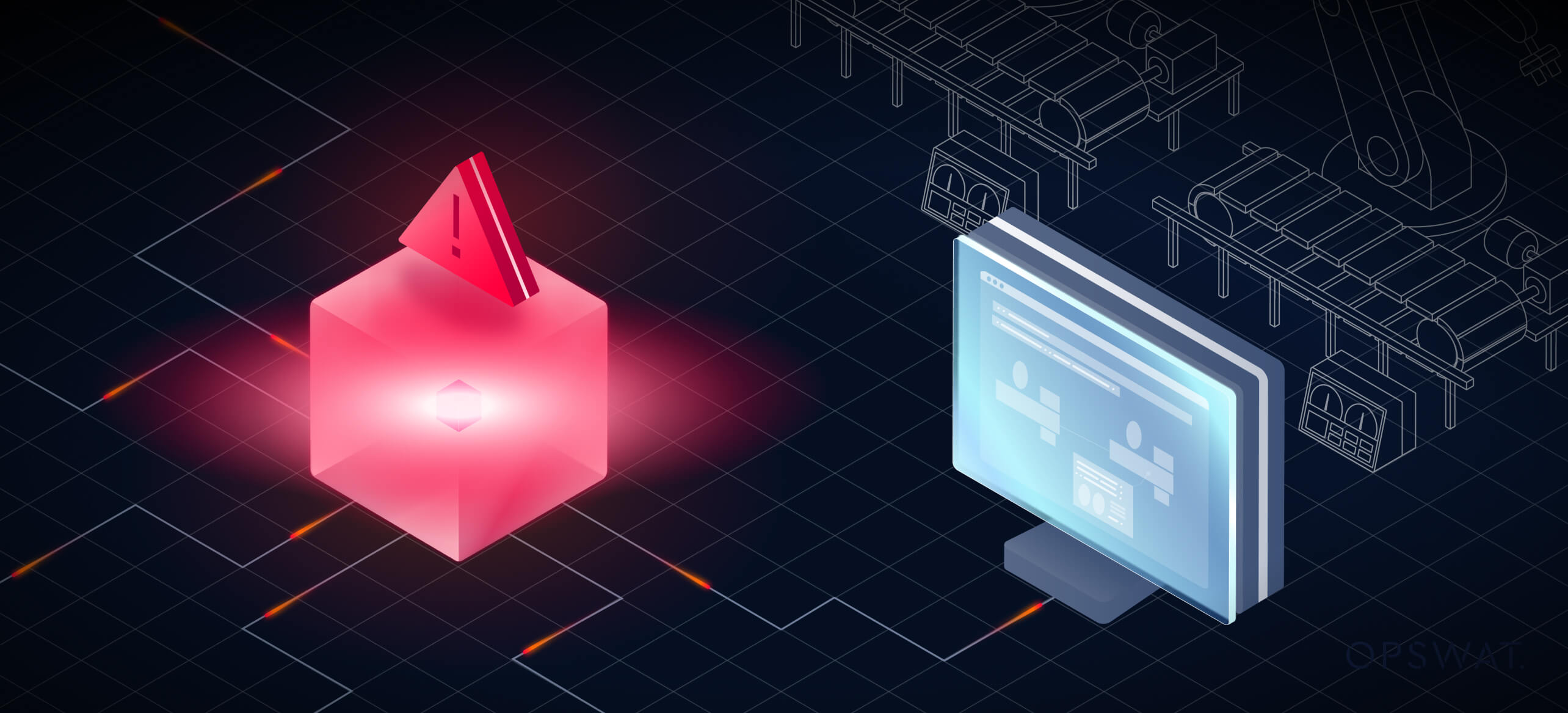 MetaDefender、Deep CDR、MetascanアイコンによるAI主導型製造におけるSecure Managed File Transfer 示すグラフィック