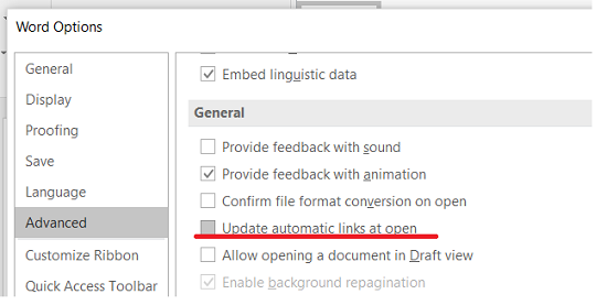 DDE Attack Disable Update Automatic Links at Open Microsoft Word