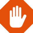 Orange stop sign with hand