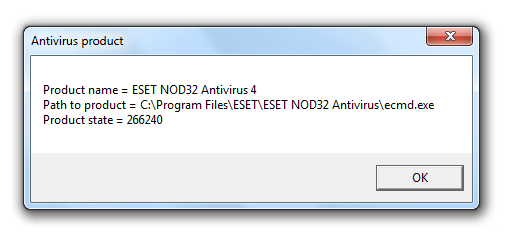 Window dialog box showing antivirus application that is not installed on system