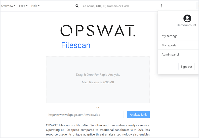 screenshot opswat filescan dashboard