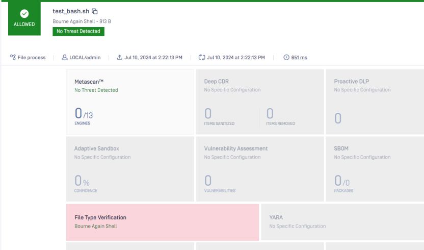 File analysis results without AI, detailing security measures