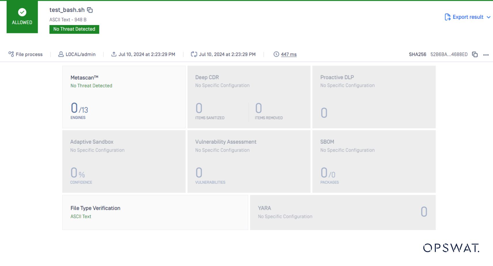 Security scan results of a text file, no threats detected