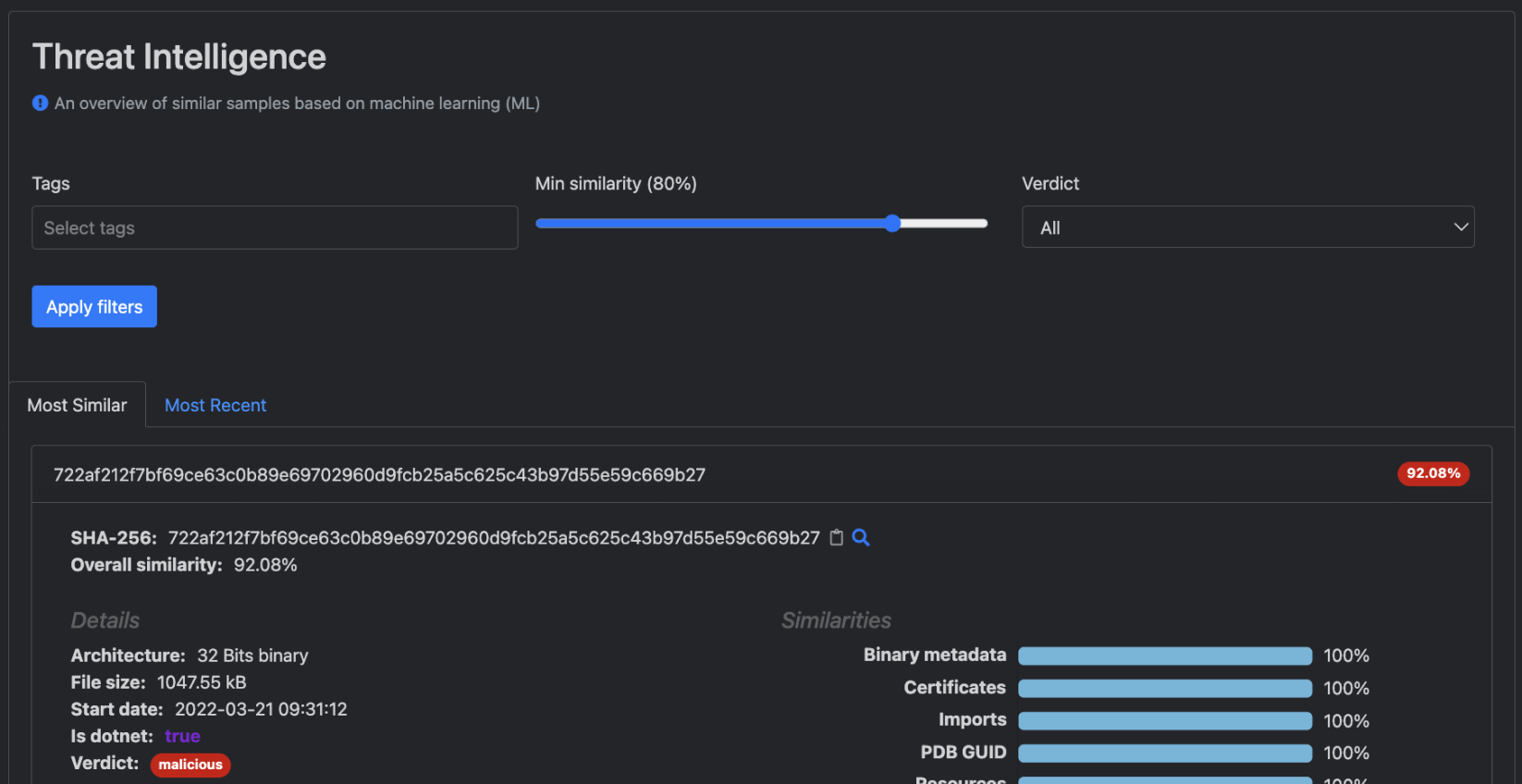 képernyőkép opswat filescan threat intelligence hasonlósági pontszám részletek