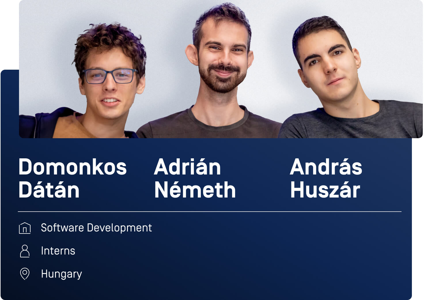 domonkos, adrian, and andras standing shoulder to shoulder and looking at the camera