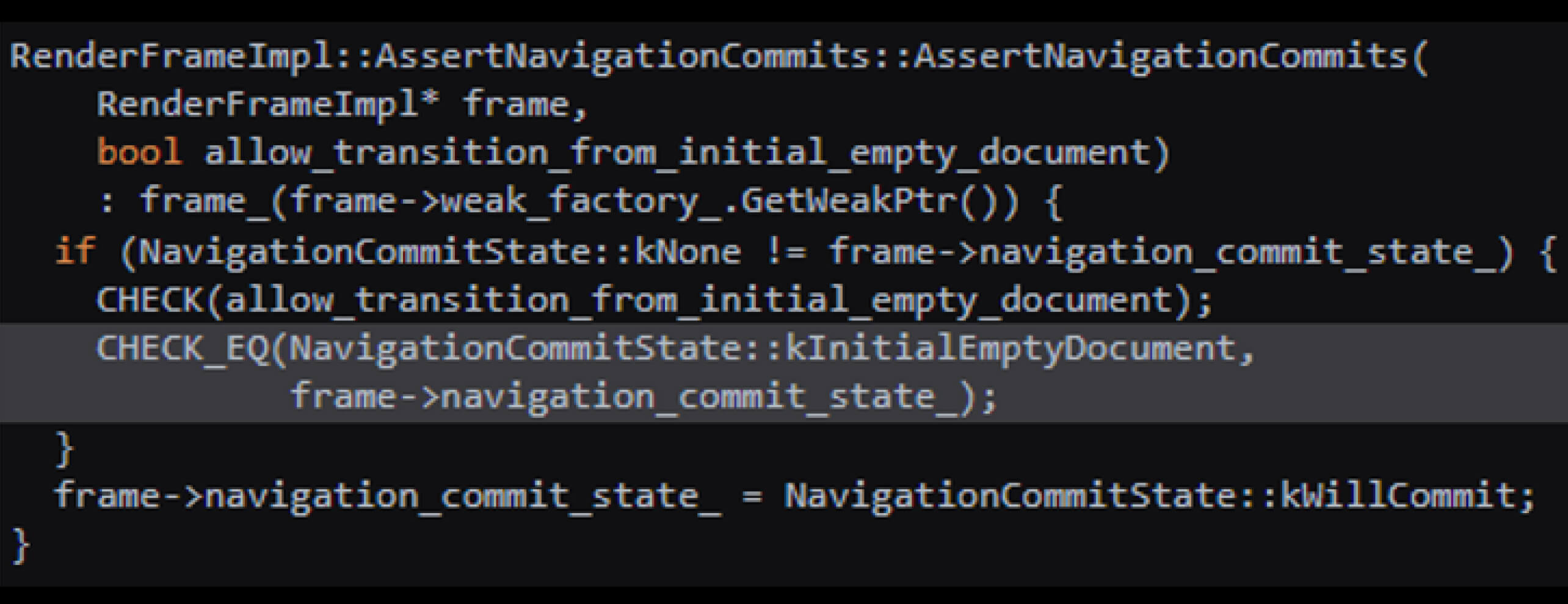 Trecho de código mostrando verificações de confirmação de navegação relacionadas à falha de vulnerabilidade CVE-2024-6778 do Chrome DevTools