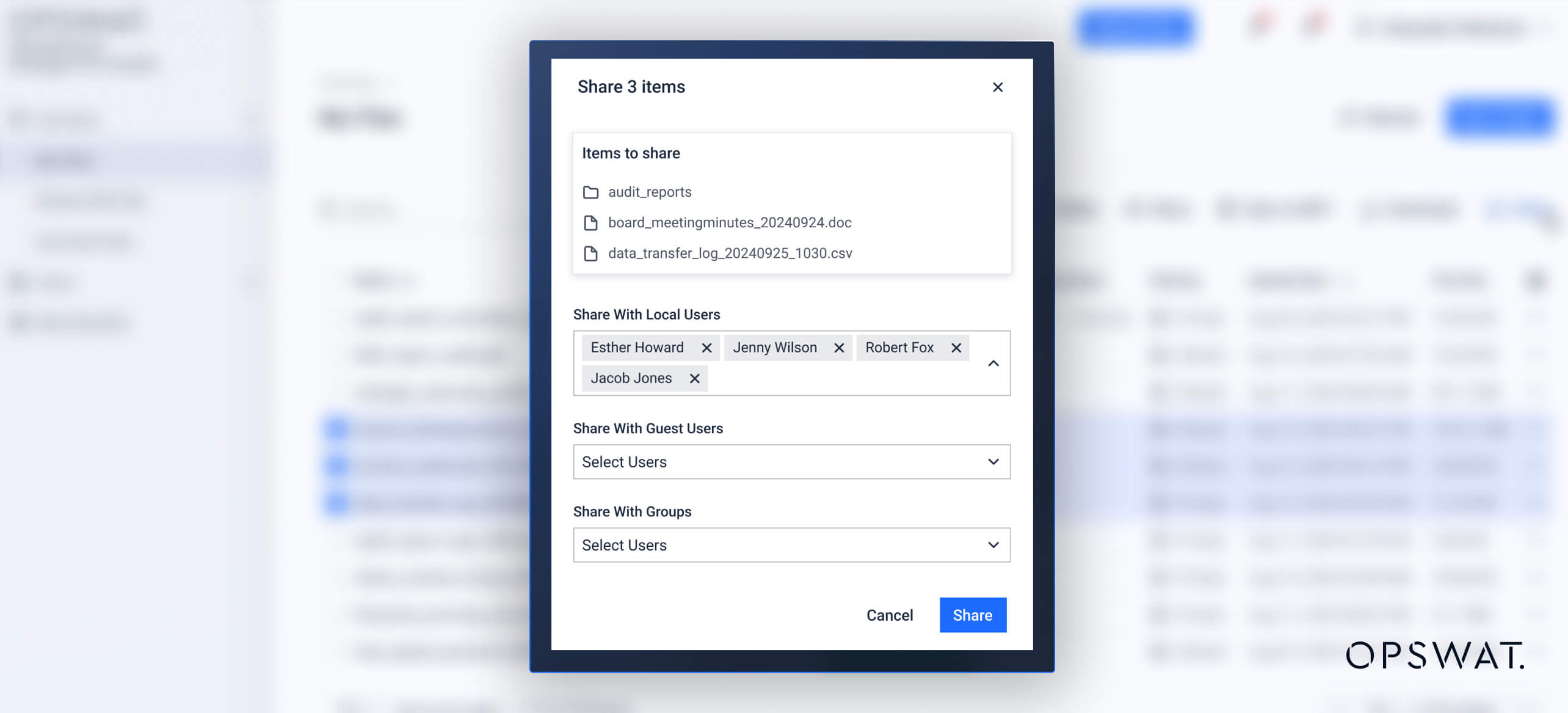Close-up of file-sharing permissions, showing private and shared access settings