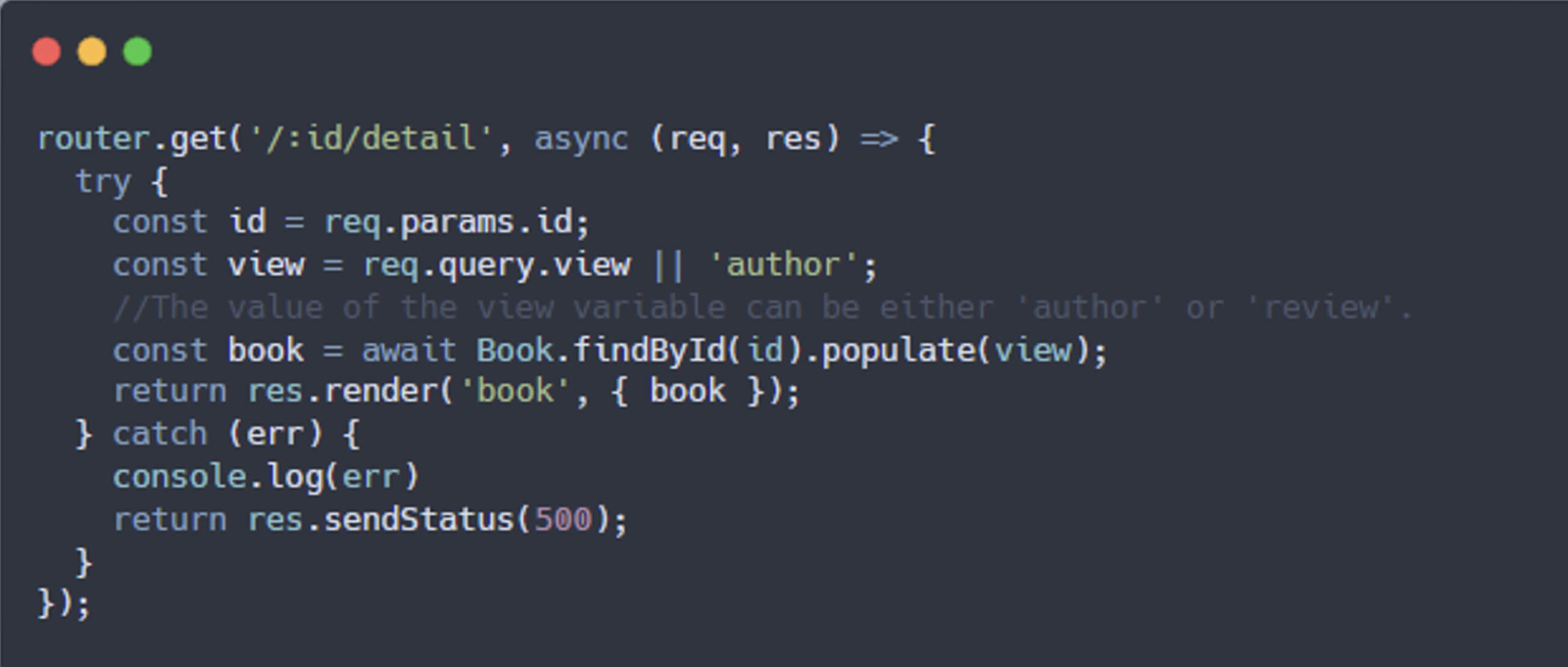 書籍の詳細を取得し、著者やレビューのフィールドに入力するNode.jsルートのJavaScriptコードスニペット