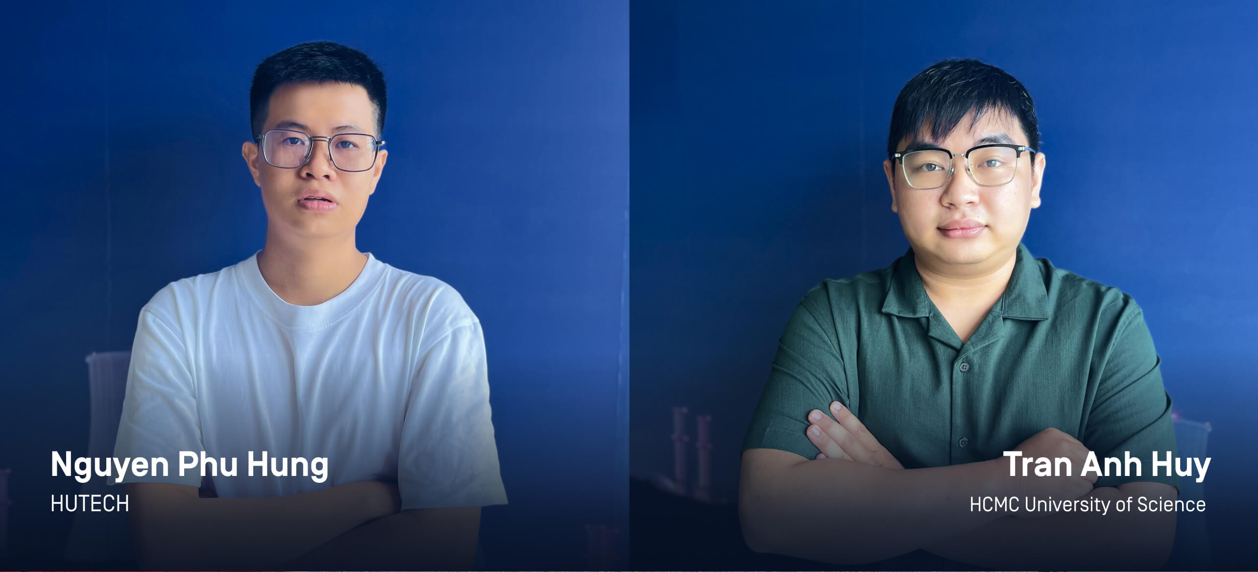 A professional image of Nguyen Phu Hung and Tran Anh Huy, representing their affiliations with HUTECH and HCMC University of Science.