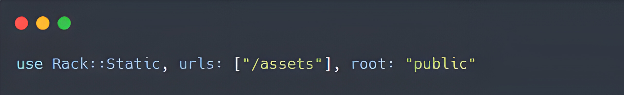 Code screenshot showing Rack::Static :root option setup for serving static files