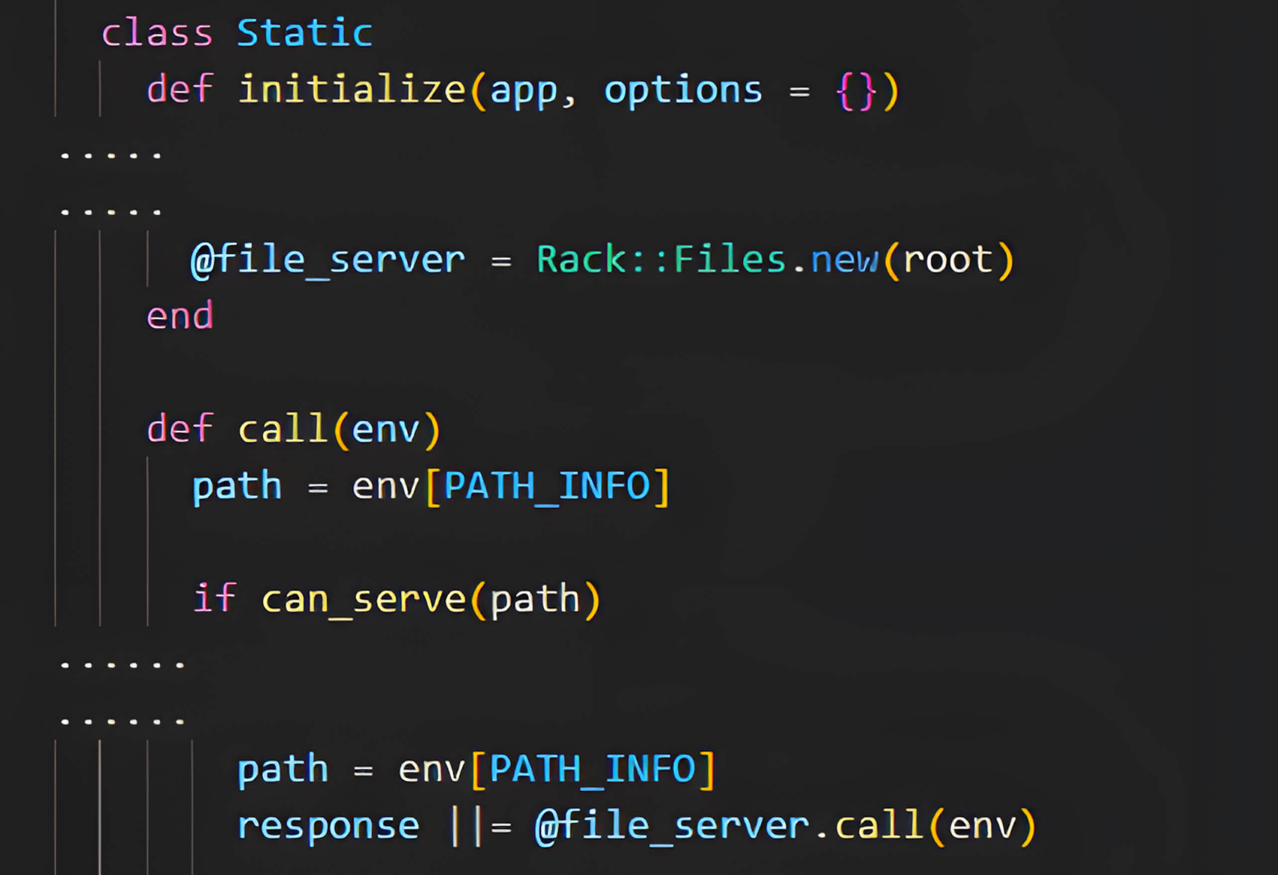 Code screenshot illustrating vulnerable file path concatenation in Rack::Static