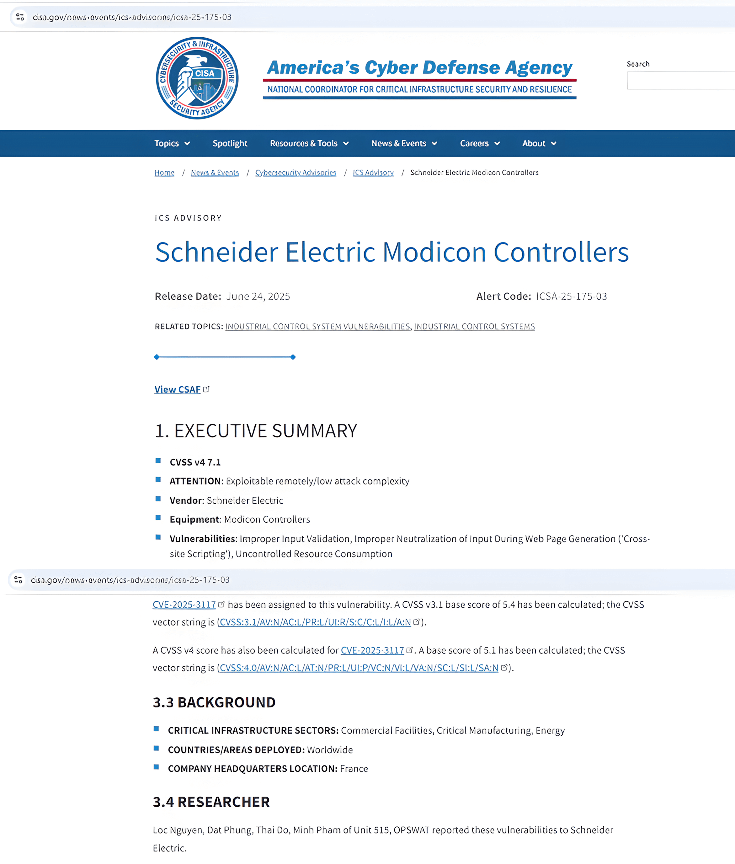 Modicon M241の脆弱性に関するCISA勧告に示されたシュナイダーエレクトリック機器におけるCVE発見