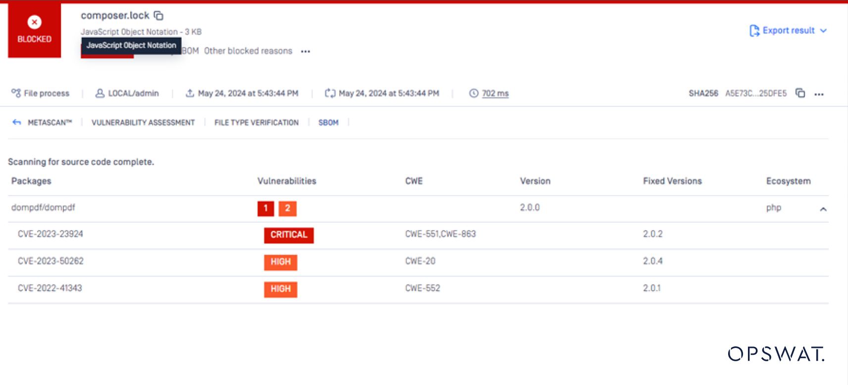 عرض تفصيلي للثغرات الأمنية في ملف تدوين كائنات جافا سكريبت، مع إدراج المخاطر الحرجة والعالية الأمان مع معرّفات CVE