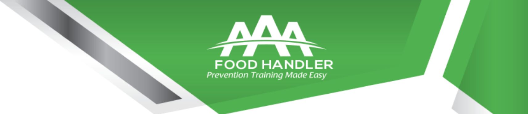 Dinamik soyut bir arka plan üzerinde yeşil renkte stilize edilmiş üçlü A logosu içeren 'AAA Gıda İşleyicisi Önleme Eğitimi' grafik afişi