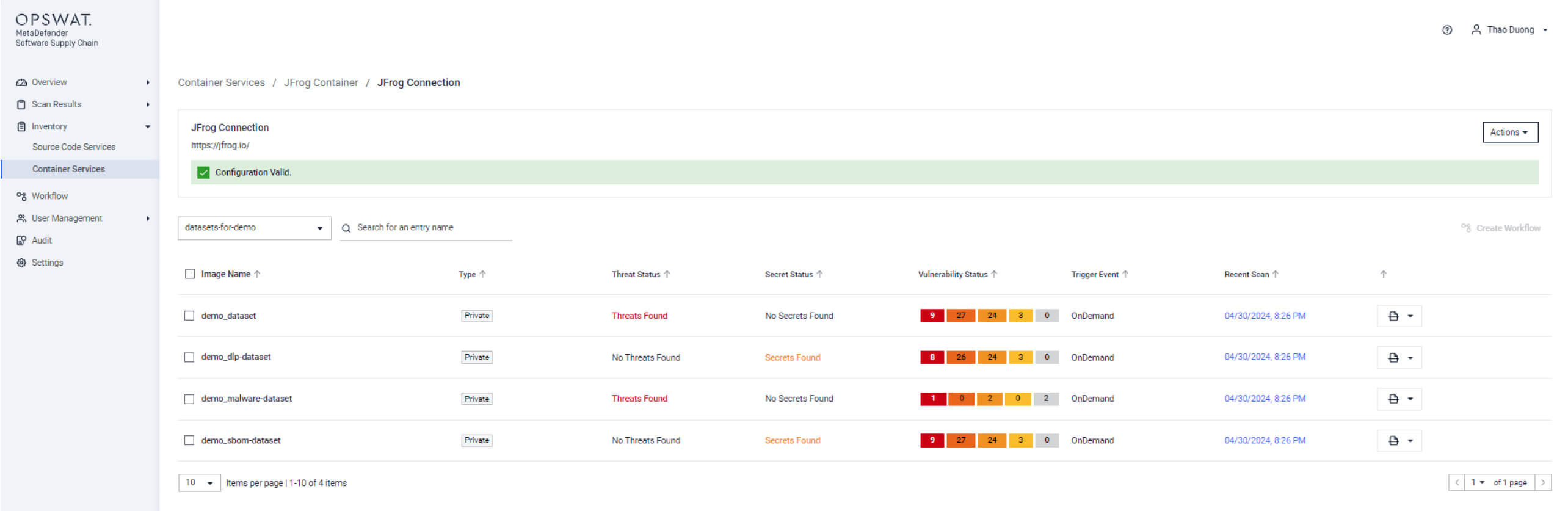 لوحة التحكم التي تعرض الثغرات في صور حاويات JFrog