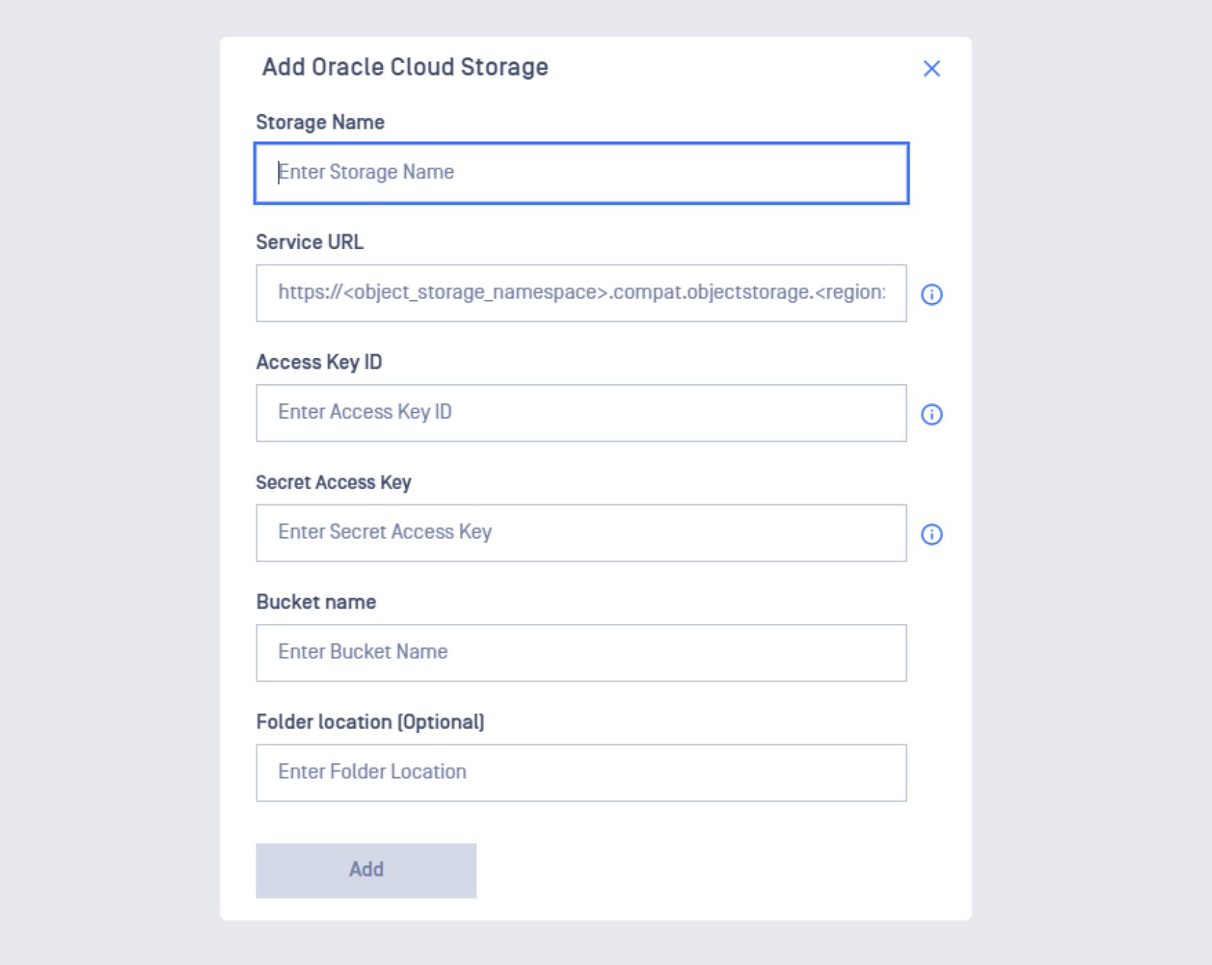OPSWAT interface for adding Oracle Cloud Storage