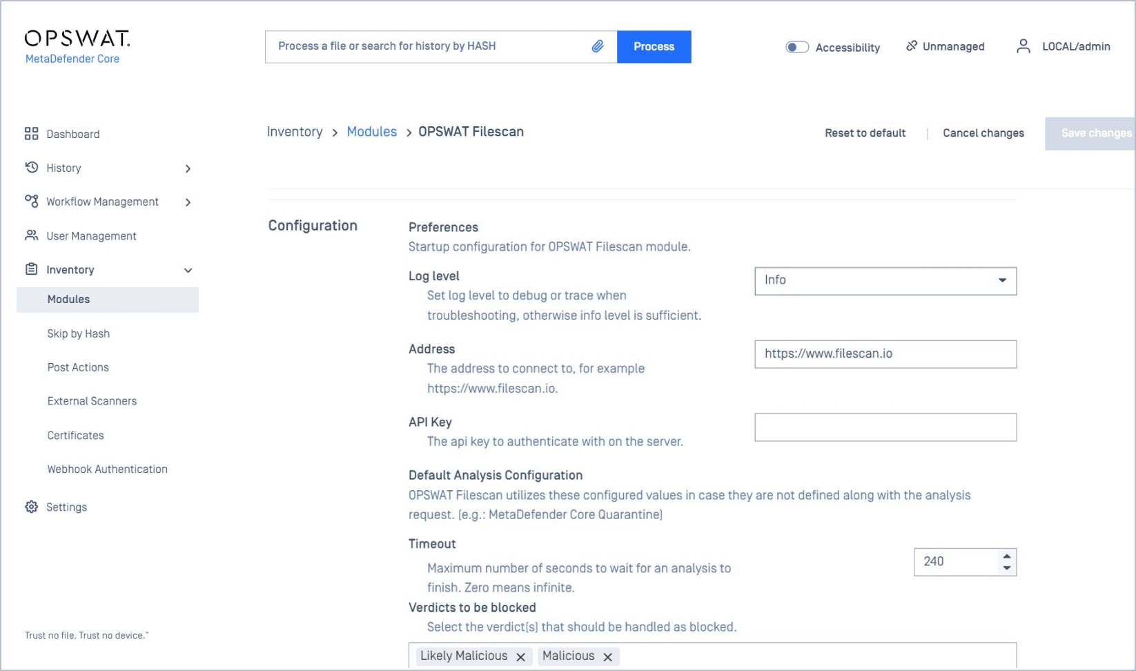 MetaDefender deploy opswat Filescan  add api key