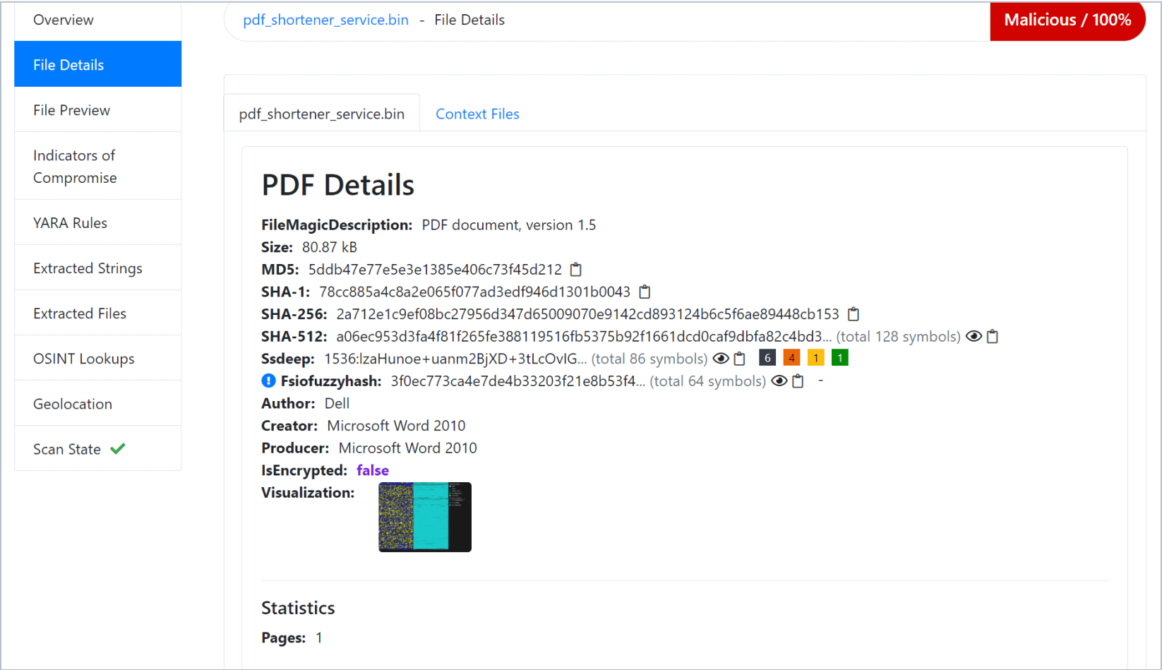 képernyőkép opswat Filescan  PDF fájl részletei