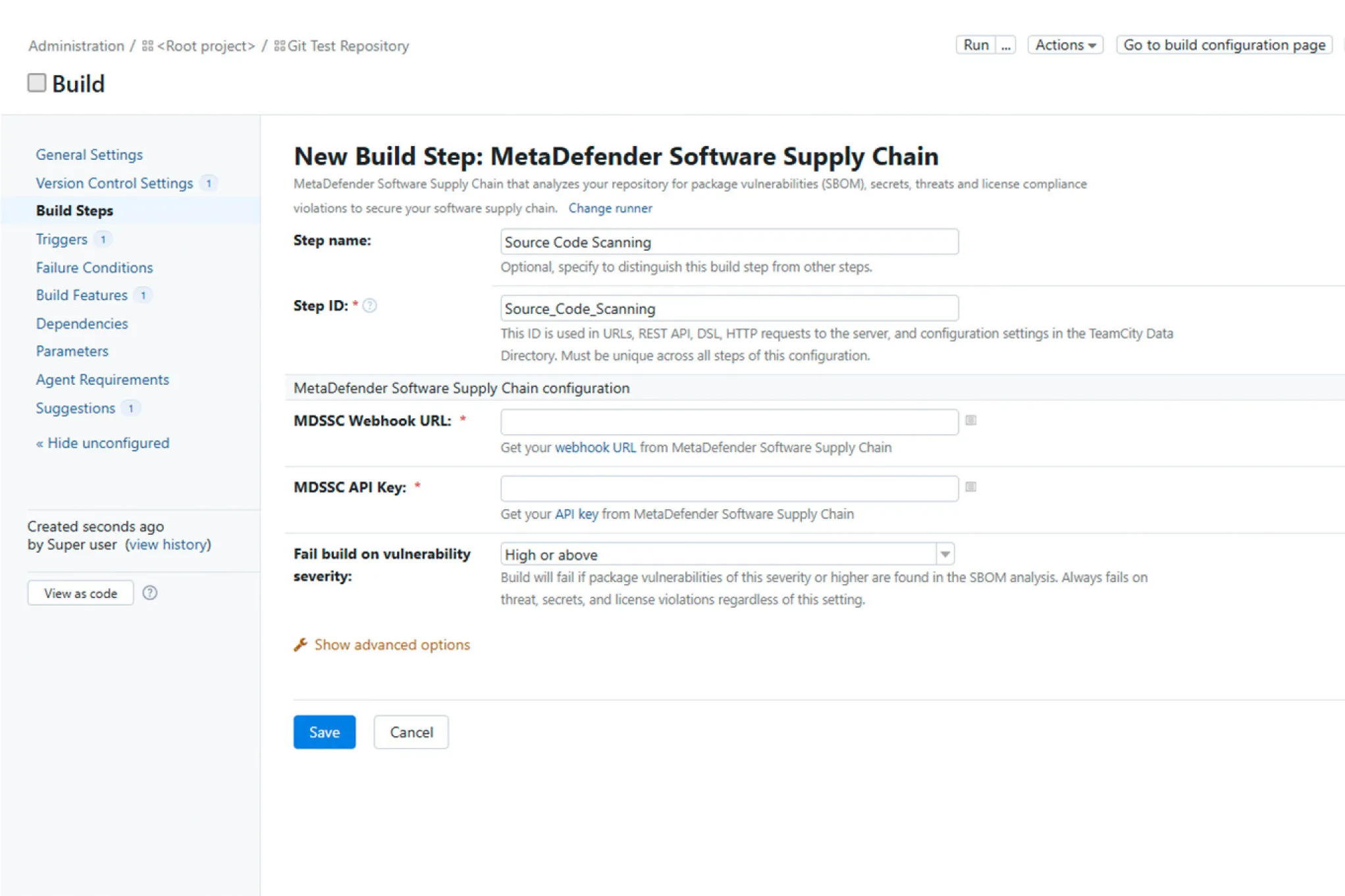 ảnh chụp màn hình metadefender plugin chuỗi cung ứng phần mềm TeamCity