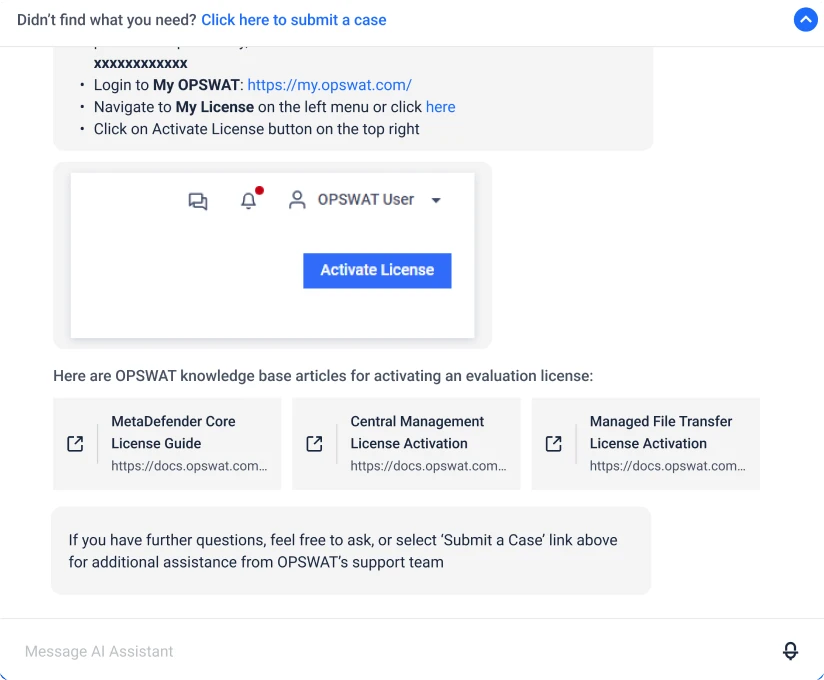Highlighted support benefits and escalation options in support dashboard