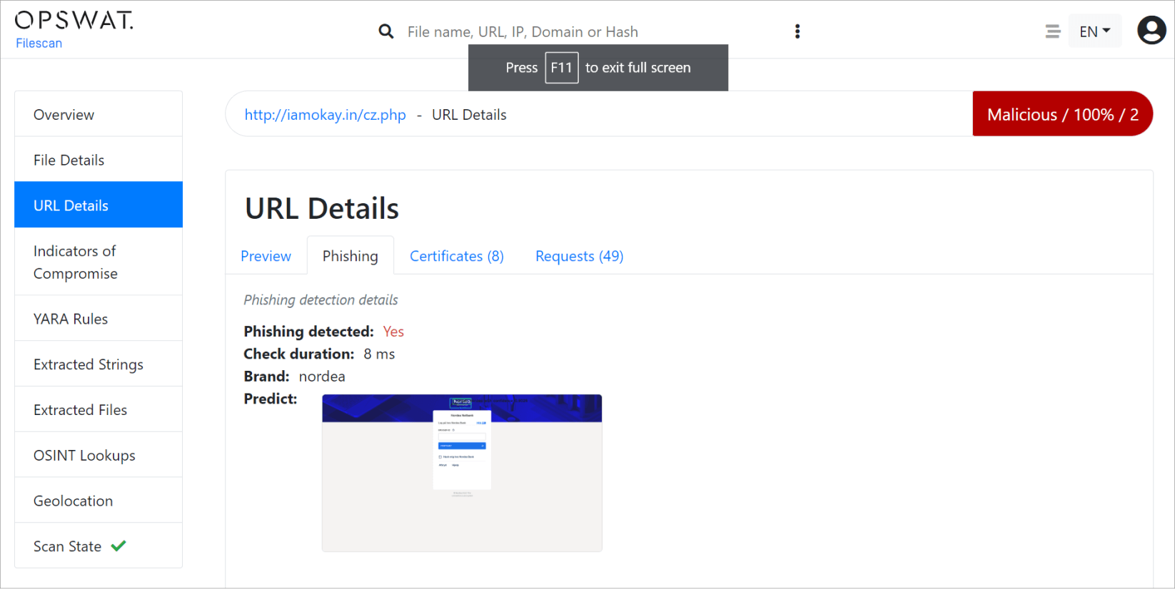 opswat filescan url details-phishing 設定截圖