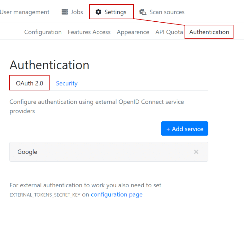 opswat filescan settings O Auth 2.0 螢幕截圖