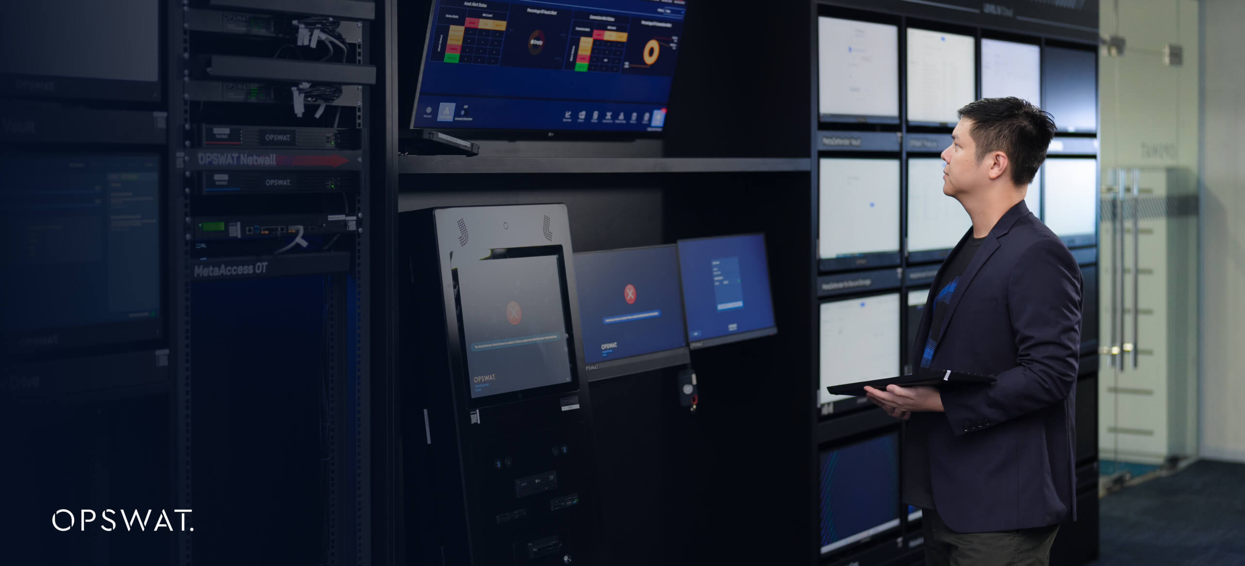 OPSWAT 工程師在控制室監控安全系統