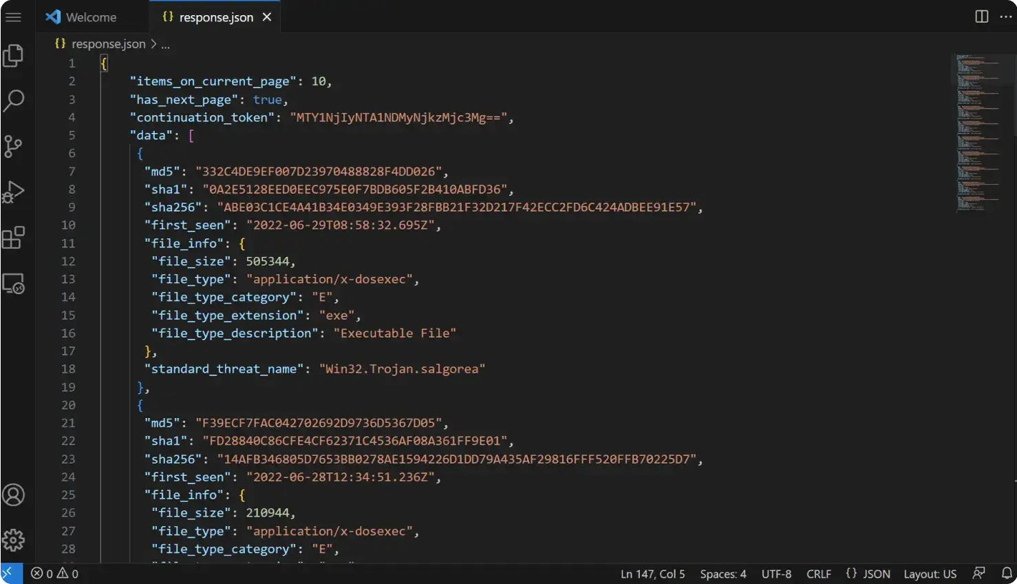 captură de ecran opswat threat intelligence  model de căutare răspuns json