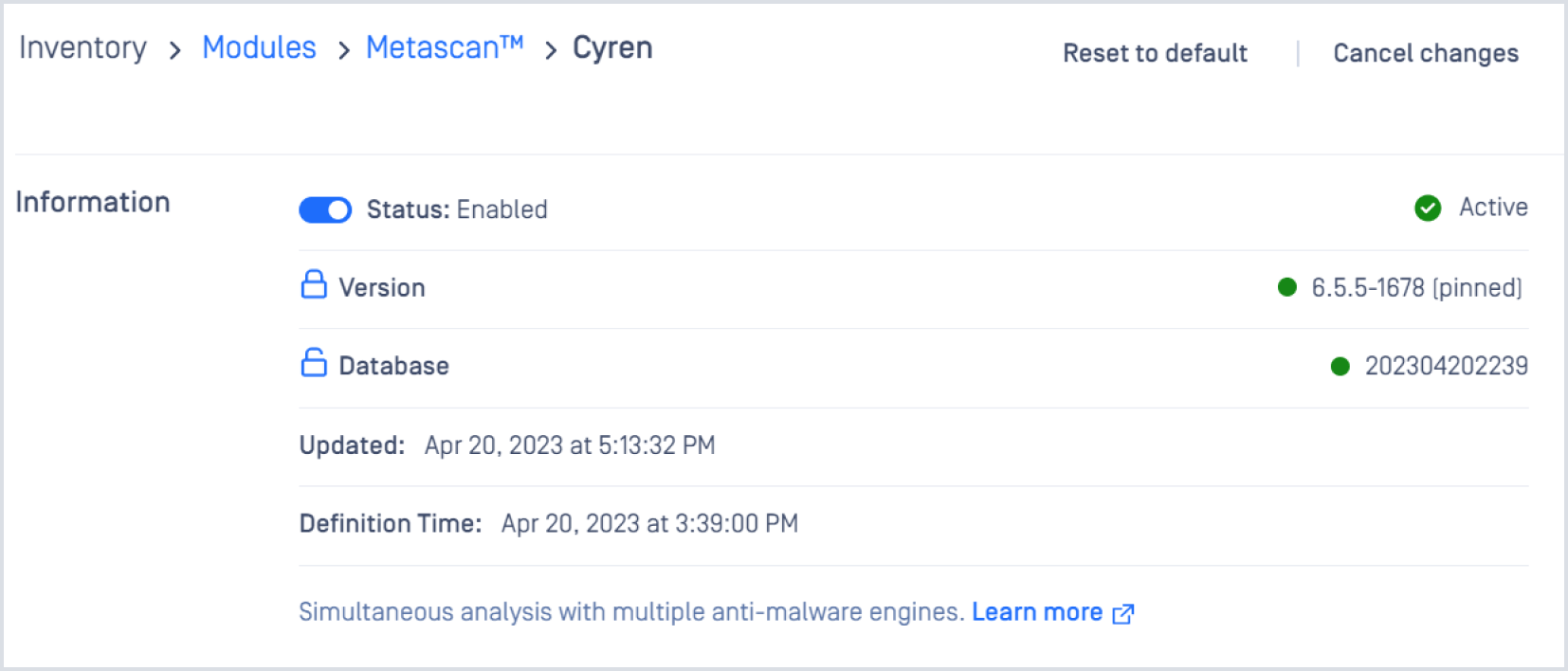 opswat metadefender multiscanning Cyren motor műszerfal képernyőkép