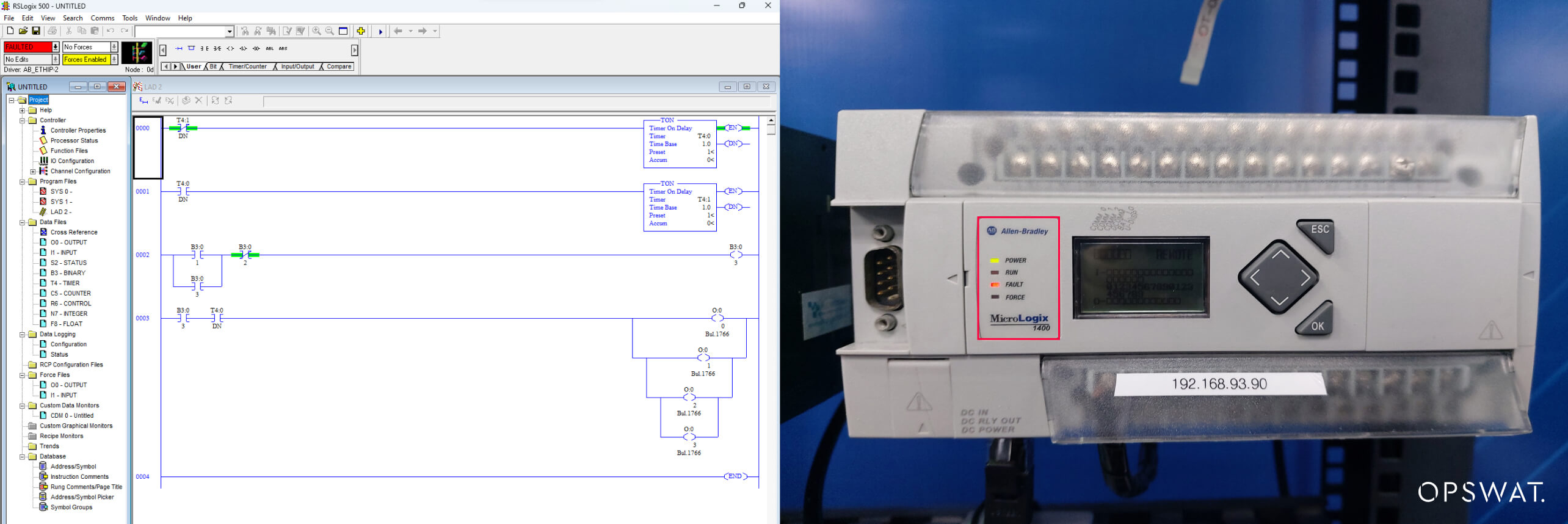 Darstellung der Systembenutzeroberfläche und des Ausfalls von Rockwell Automation MicroLogix 1400 nach Ausnutzung der Sicherheitslücke