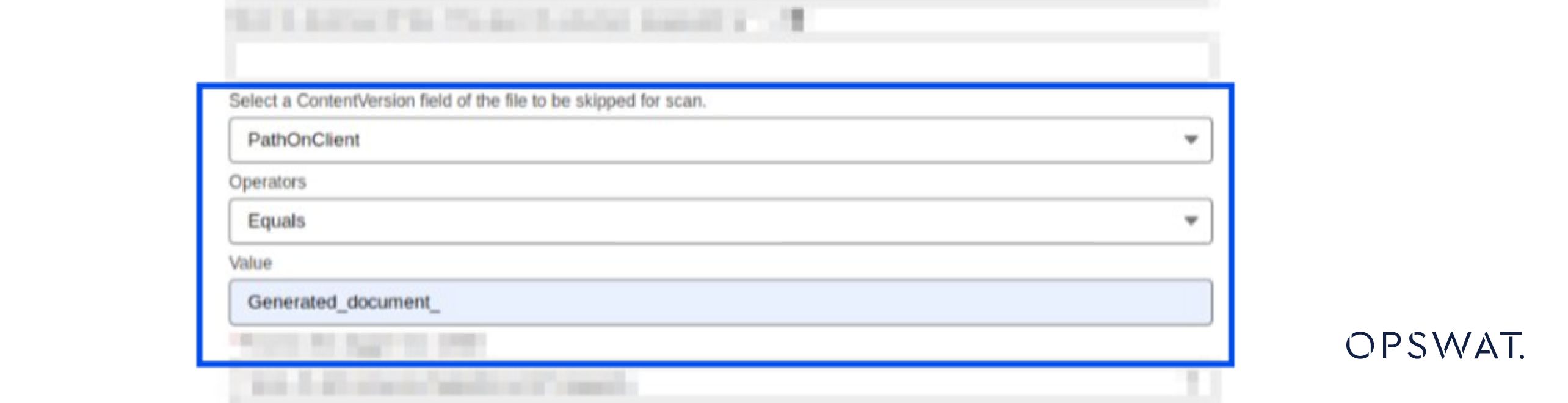 Dosya taramaları sırasında otomatik oluşturulan dosyaları atlamak için OPSWAT Cloud Security for Salesforce özelliğini gösteren ekran görüntüsü