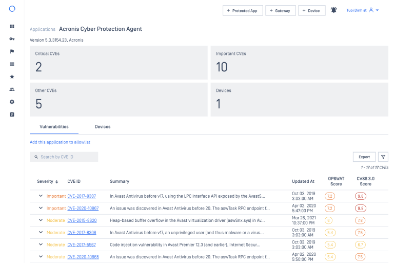 Ảnh chụp màn hình metaaccess Bảng điều khiển mô-đun quản lý lỗ hổng bảo mật